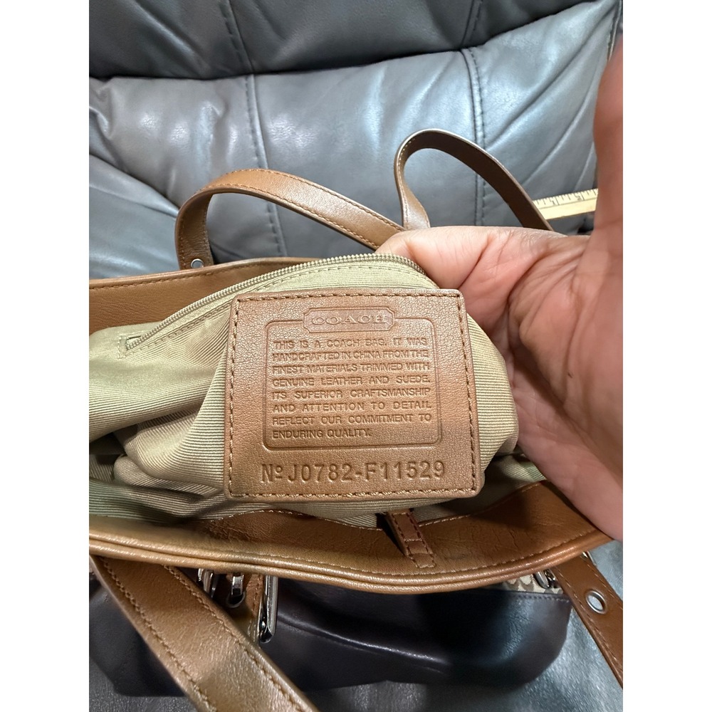 Coach Hampton Stripe Signature Jacquard Suede Leather Tote Bag Brown F11529 - Picture 6 of 8